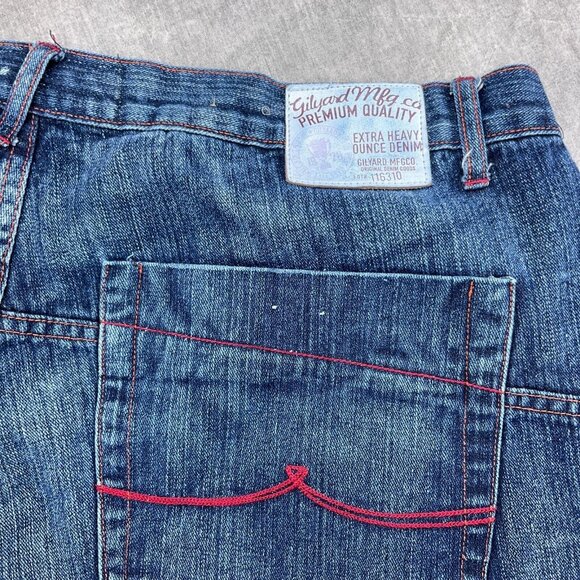 Gilyard Mfg Co Jeans Men 46W x 34L Blue Red Distress Heavy Ounce Y2K Hip Hop‎ - Picture 13 of 14